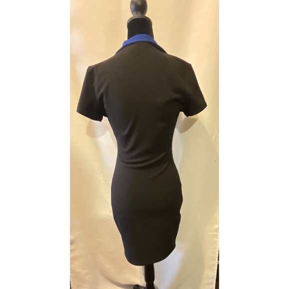 Vintage Bodycon Dress With Zipper Detail & Short Sleeves Blue/white/Black - Picture 4 of 5